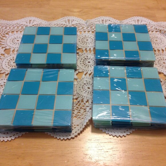 Checked blue Coasters, set of 12, new items - Picture 1 of 4